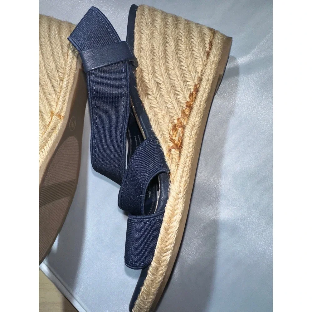 Merona Navy Blue Elastic Strappy Espadrille Wedge Sandals Womens 7.5 Platform